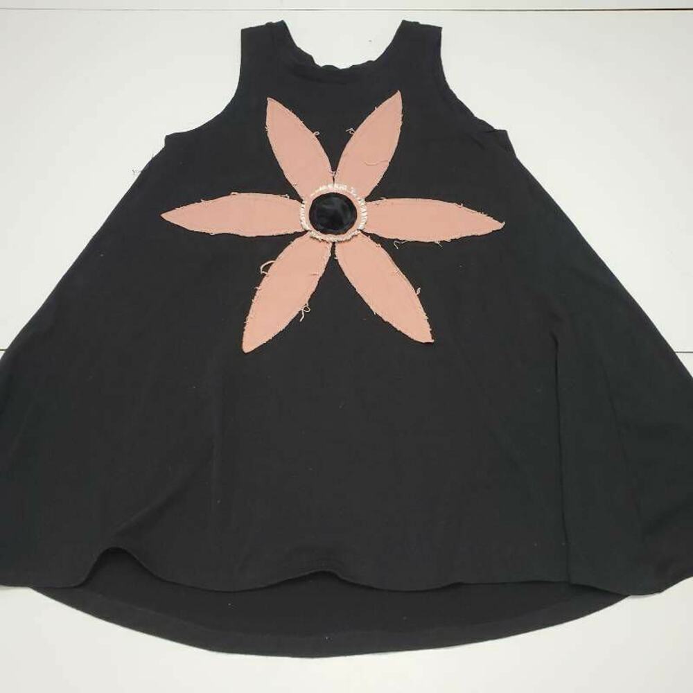Lost Petal Linens Womens M Black Sleeveless Scoop Neck Applique Blouse Top Boho